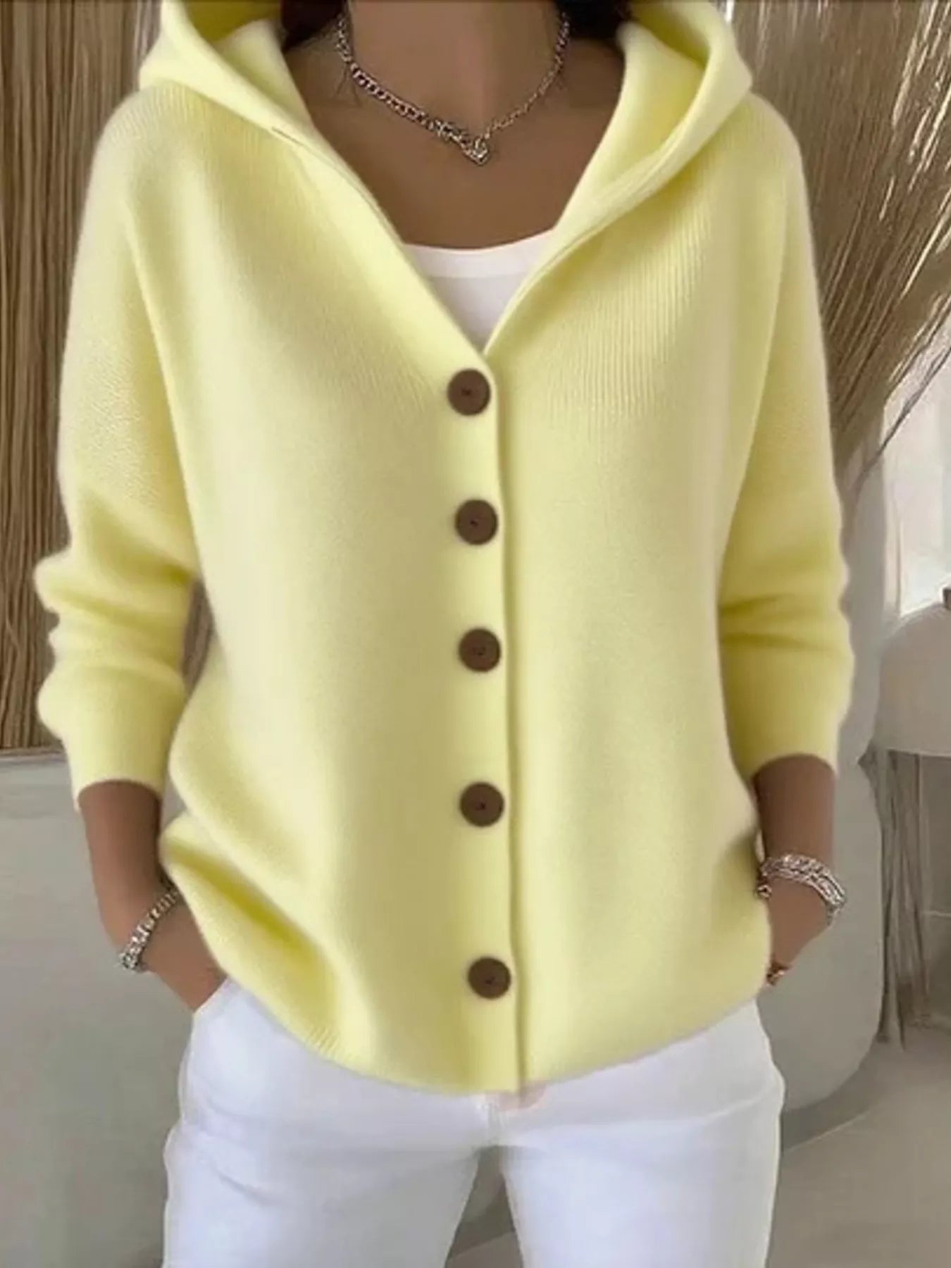 Full Size Hooded Button-Front Soft Knit Cardigan Plus Size Beige OutfitFlow