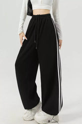 Wide Leg Side Striped Pants Black OutfitFlow