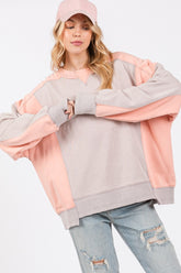 SAGE + FIG Color Block Round Neck Sweatshirt Gray Peach OutfitFlow