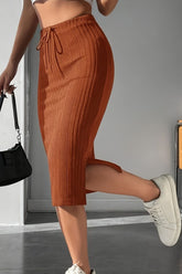 Slit High Waist Skirt Caramel OutfitFlow