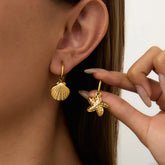 Vintage Gold Seashell & Starfish Drop Earrings Gold One Size OutfitFlow