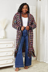 Angel Wings Full Size Multicolored Open Front Fringe Hem Cardigan Multicolor OutfitFlow