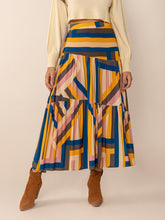 Ruched Elastic Waist Contrast Midi Skirt Multicolor OutfitFlow