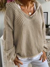 Openwork Hooded Long Sleeve Sweater Khaki OutfitFlow