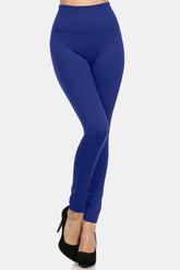 Yelete Seamless High Waist Fleece Leggings Navy One Size-Regular OutfitFlow