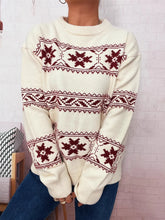 Christmas Snowflake Round Neck Sweater White One Size OutfitFlow