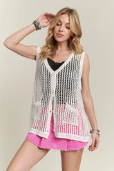 ADORA Button Down Crochet Vest Top WHITE OutfitFlow
