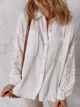 Lace Sleeve Button Down Shirt White OutfitFlow
