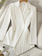 One Button Asymmetric Pleated Hem Blazer White OutfitFlow
