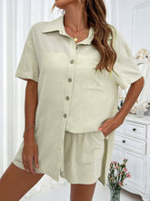 Honey Button Up Half Sleeve Top and Shorts Set Sage OutfitFlow