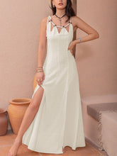 Swiss Dot Cutout Sleeveless Maxi Dress Beige OutfitFlow