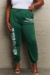 Simply Love Full Size BE YOUR OWN SUN Graphic Sweatpants Dark Green OutfitFlow