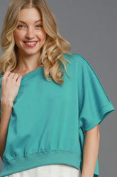 Umgee Full Size Lightweight Cropped Sweatshirt Plus Size Turquoise OutfitFlow