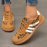 Leopard Round Toe Lace Up Sneakers Leopard OutfitFlow