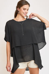 Umgee Full Size Cuffed Half Sleeve Layered Top Plus Size Black OutfitFlow