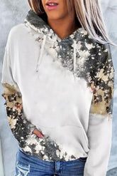 Printed Drawstring Kangaroo Pocket Hoodie Light Gray OutfitFlow