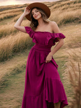 Ruffled Smocked Square Neck Maxi Dress Deep Purple OutfitFlow