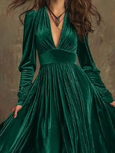 Velvet Deep V-Neck Maxi Dress Black Forest OutfitFlow