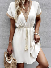 Full Size V-Neck Short Sleeve Dress Plus Size White OutfitFlow