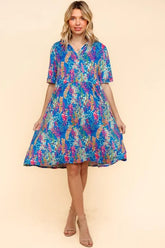 Haptics Johnny Collar Babydoll Dress with Side Pockets Blue OutfitFlow