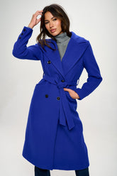 Coalition LA Double-Breasted Longline Coat with Belt Royal Blue OutfitFlow