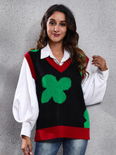Four Leaf Clover V-Neck Sweater Vest Black OutfitFlow