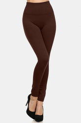 Yelete Full Size Seamless Fleece Lined Leggings Coffee OutfitFlow