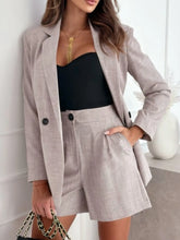 One Button Lapel Collar Blazer and Shorts Set Eggshell OutfitFlow