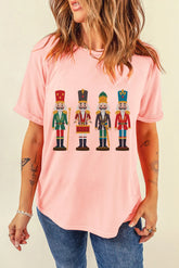Nutcracker Round Neck Short Sleeve T-Shirt Blush Pink OutfitFlow