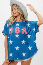 BiBi Fourth Of July Star Knit T-Shirt BLUE OutfitFlow