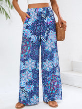 Geometric Wide Leg Pants with Pockets Blue OutfitFlow