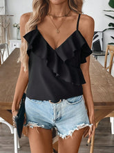 Ruffled Surplice Cami Top Black OutfitFlow