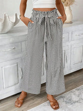 Full Size Striped Wide Leg Paper Bag Pants Plus Size Black OutfitFlow