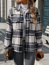 Plaid Button Up Drop Shoulder Jacket Black OutfitFlow