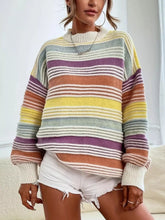 Rainbow Striped Drop Shoulder Oversized Sweater Yellow OutfitFlow