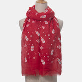 Fringe Snowman Polyester Scarf Red One Size OutfitFlow
