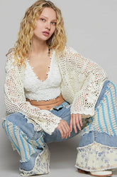 POL Crochet Open-Front Cardigan Ivory OutfitFlow