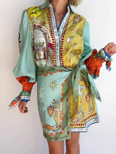 Printed Long Sleeve Shirt Dress Multicolor OutfitFlow