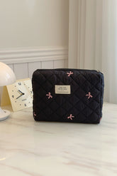 Bow Embroidered Quilted Storage Bag Black One Size OutfitFlow