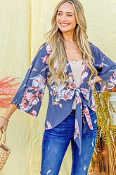 And The Why Front Tie Knot Floral Print Top CHARCOAL OutfitFlow