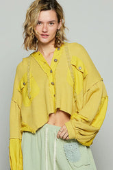 POL Raw Hem Cropped Hooded Jacket Yellow OutfitFlow