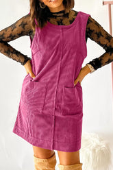 Vintage Corduroy Pocketed Overall Dress Hot Pink OutfitFlow