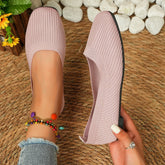 Knitted Square Toe Flat Slip-Ons Blush Pink OutfitFlow