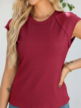 Round Neck Cap Sleeve T-Shirt Burgundy OutfitFlow