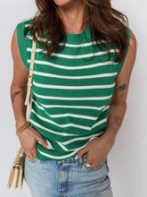Stripe Crew Neck Sleeveless Sweater Vest Turquoise OutfitFlow