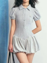Short Sleeve Bubble Hem Mini Dress Grey OutfitFlow
