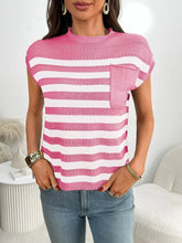 Striped Mock Neck Cap Sleeve Knit Top Blush Pink OutfitFlow