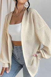 Open Front Long Sleeve Cardigan Ivory OutfitFlow