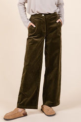 Mittoshop Corduroy Back Elastic Waist Pants Olive OutfitFlow