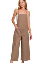 Zenana Woven Spaghetti Strap Overalls MOCHA OutfitFlow